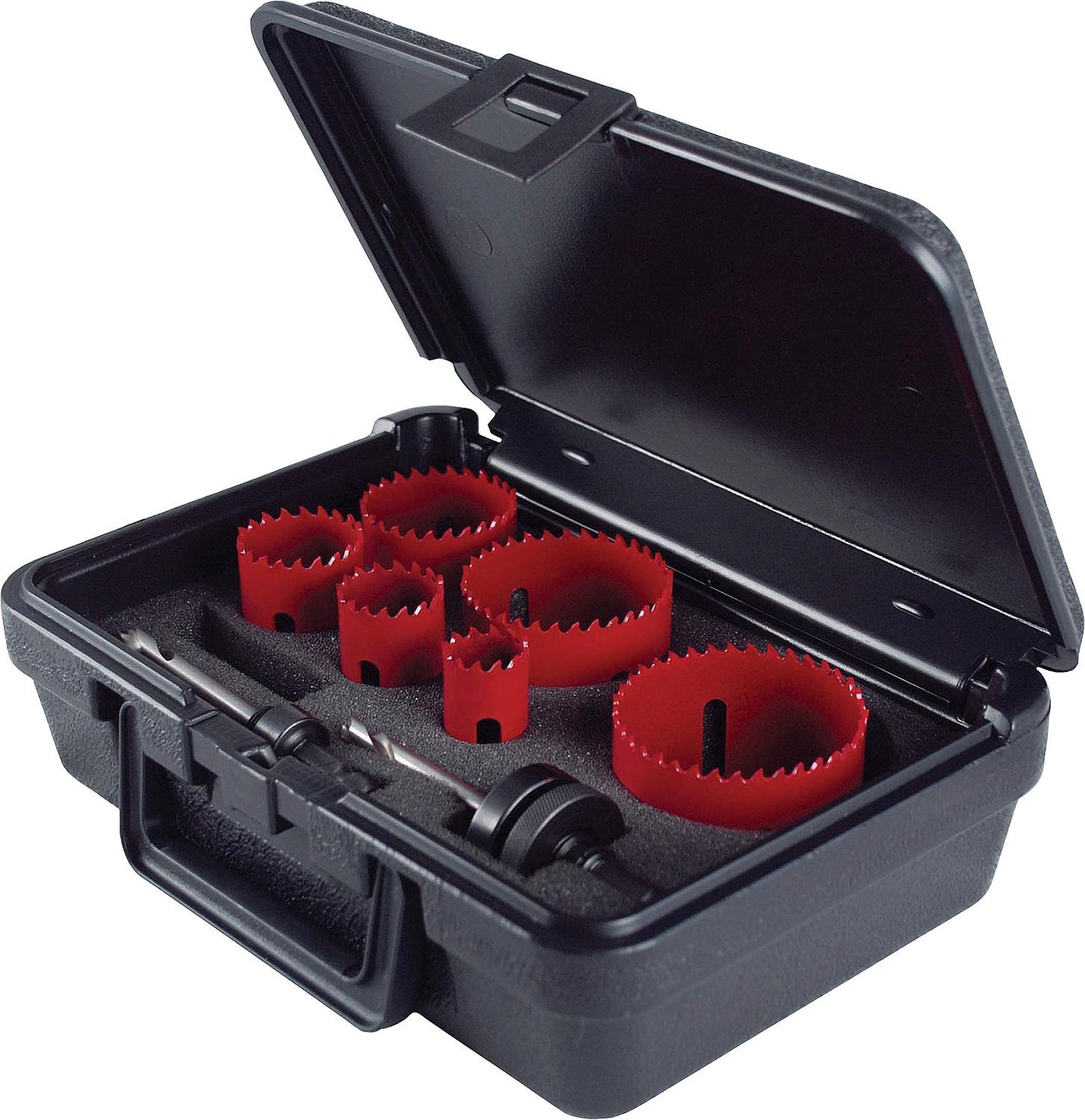 Jeu de scies cloches 1248, diamètres : 22, 29, 38, 44, 57, 67 mm, pour le bois, l’acier, le laiton, l’aluminium et la fonte.