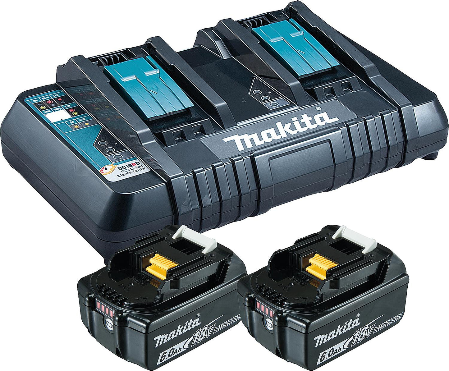 Akku-Set MAKITA 18V mit 2x 6,0 Ah Akkus und Doppelladegerät