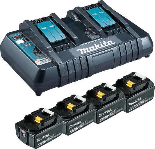 Akku-Set MAKITA 18V mit 4x 6,0 Ah Akkus und Doppelladegerät