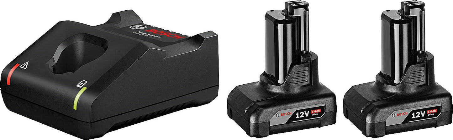 BOSCH 12V battery set with 2x 6.0 Ah batteries and charger