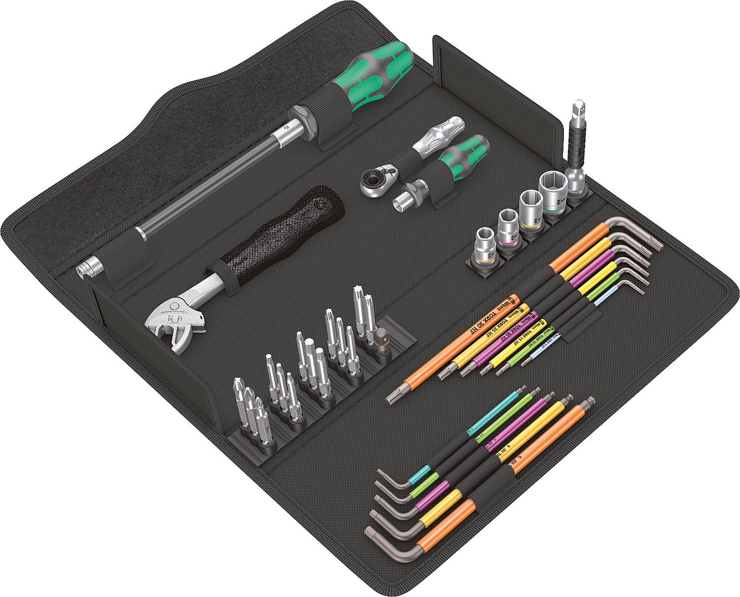 WERA 35-piece bit set with bit holder and pin wrench set in a textile box for window fitters