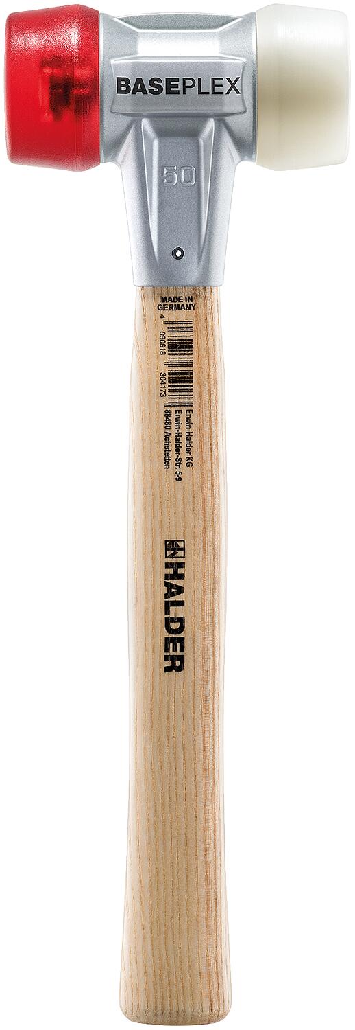 BASEPLEX soft-faced hammer HALDER® with zinc die-cast housing and wooden handle, Ø 25 mm, nylon / cellulose acetate