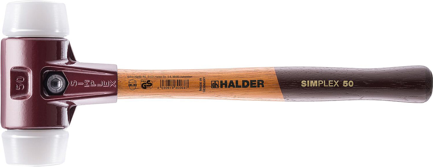 SIMPLEX soft-faced hammer Halder with TE housing and wooden handle, Superplastic, Ø 30 mm