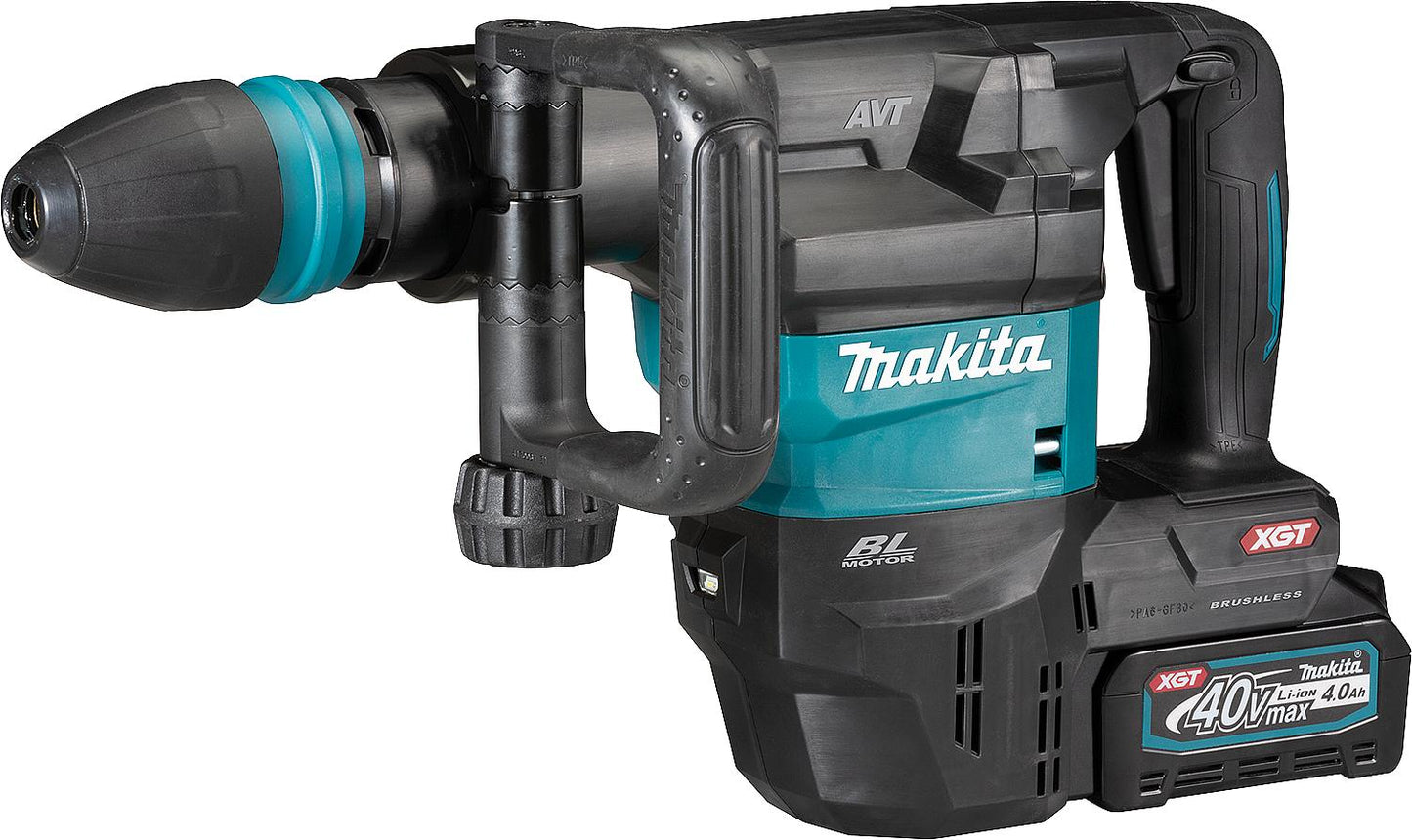 Makita 40V HM001GM201 SDS-Max cordless chisel hammer with 2x 4.0 Ah batteries and charger