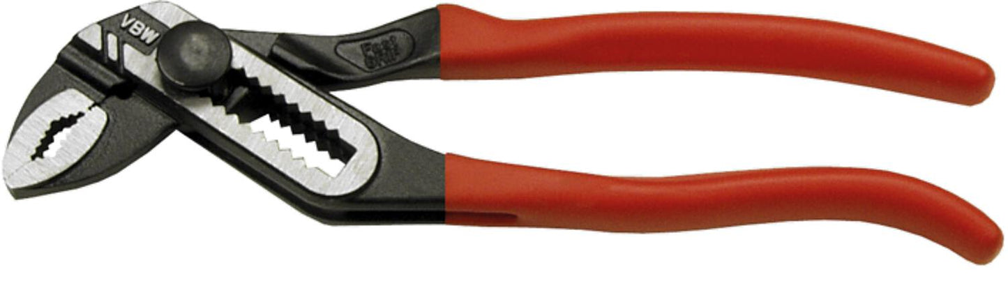 VBW® FastGRIP water pump pliers, 180mm length, with push button and plastic coating