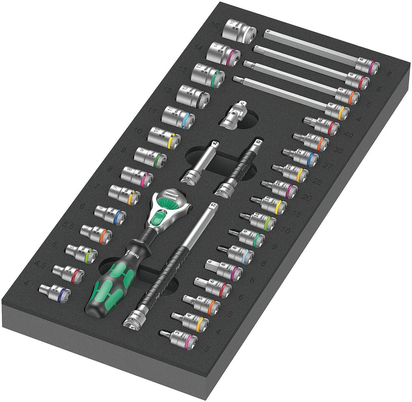 Steckschlüsselsatz WERA Zyklop 8000 A 37-teilig 1/4" in Schaumstoffmodul