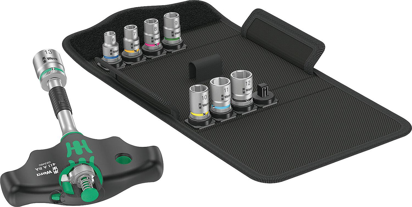 WERA Kraftform Kompakt 400 RA Set 2 T-handle adapter screwdriver set for 1/4" socket wrench inserts, 10-piece