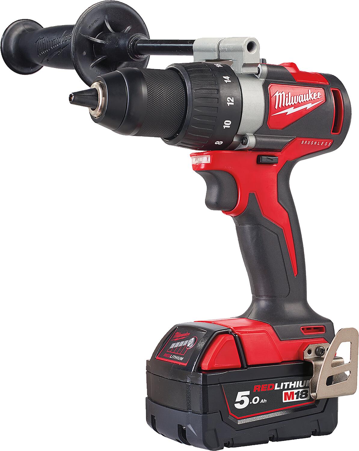Milwaukee M18BLDD2-502X 18V cordless drill/driver with 2 x 5.0 Ah batteries and charger
