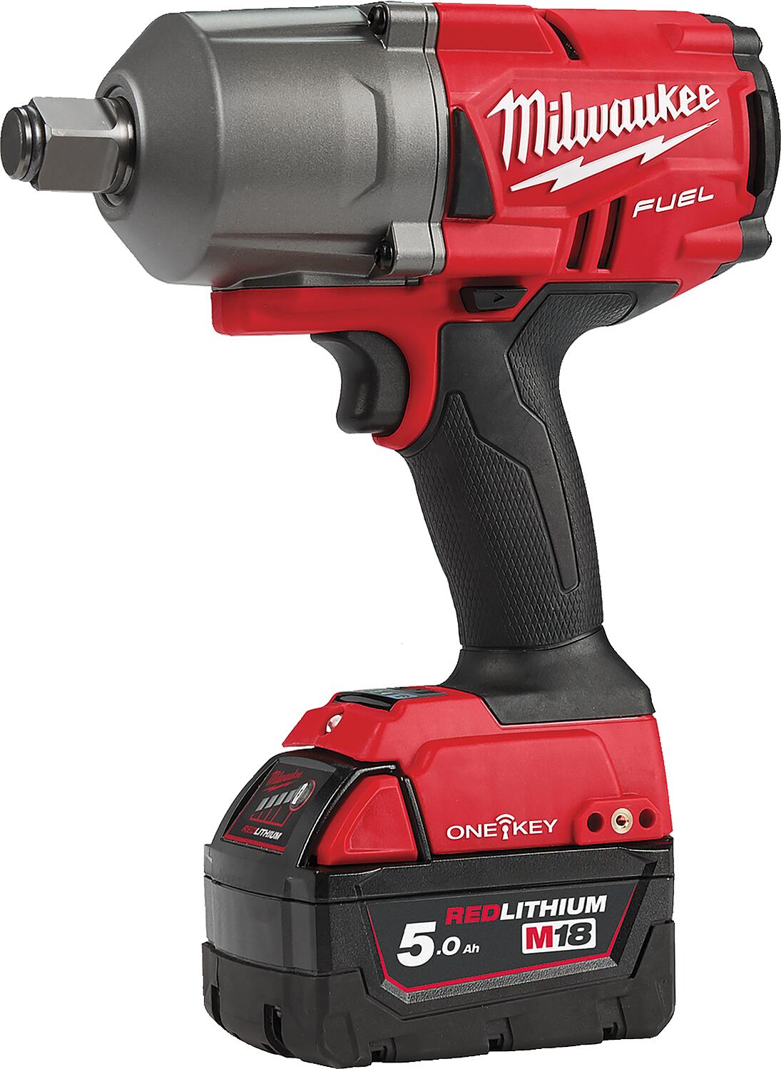 Milwaukee M18ONEFHIWF34-502X 18V cordless impact wrench with 2 x 5.0 Ah batteries and charger