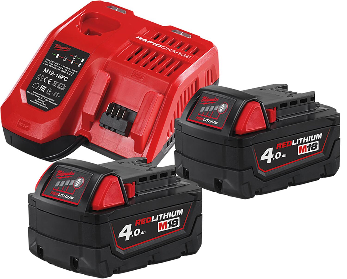 Akku-Set Milwaukee M18NRG-402, 18V mit 2x 4,0 Ah Akkus und Ladegerät