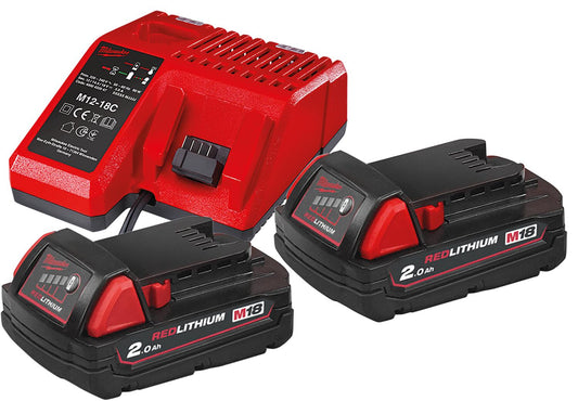 Akku-Set Milwaukee M18NRG-202, 18V mit 2x 2,0 Ah Akkus und Ladegerät