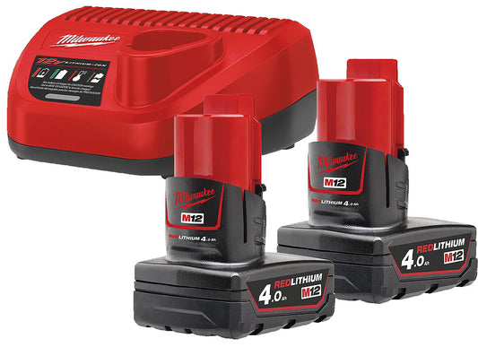 Akku-Set Milwaukee M12NRG-402, 12V mit 2x 4,0 Ah Akkus und Ladegerät