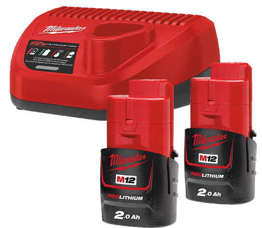 Akku-Set Milwaukee M12NRG-202, 12V mit 2x 2,0 Ah Akkus und Ladegerät