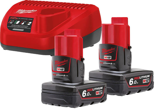 Akku-Set Milwaukee M12NRG-602, 12V mit 2x 6,0 Ah Akkus und Ladegerät