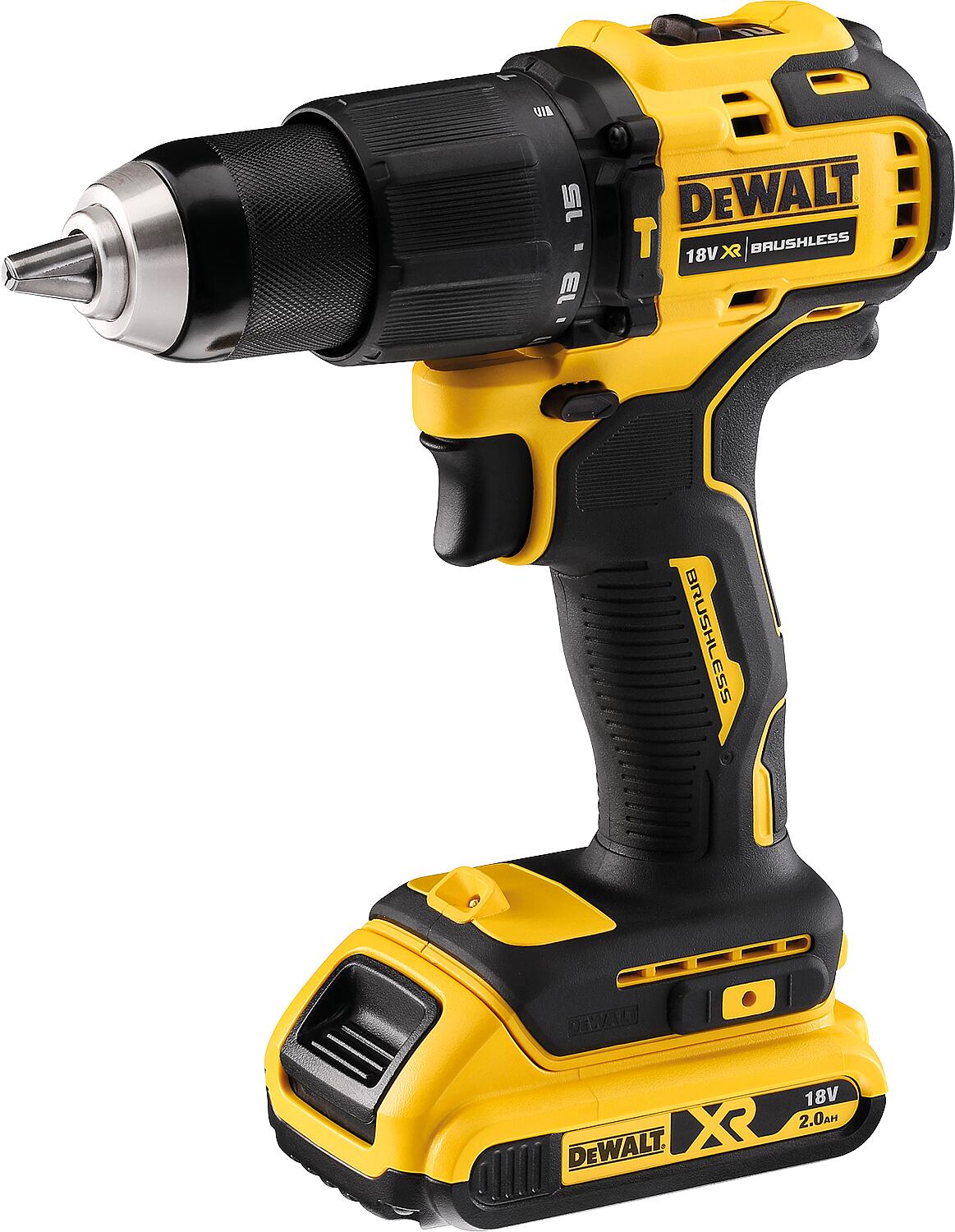 DeWALT 18V DCD709D2T-QW cordless impact drill/driver, with 2 x 2.0 Ah batteries and charger