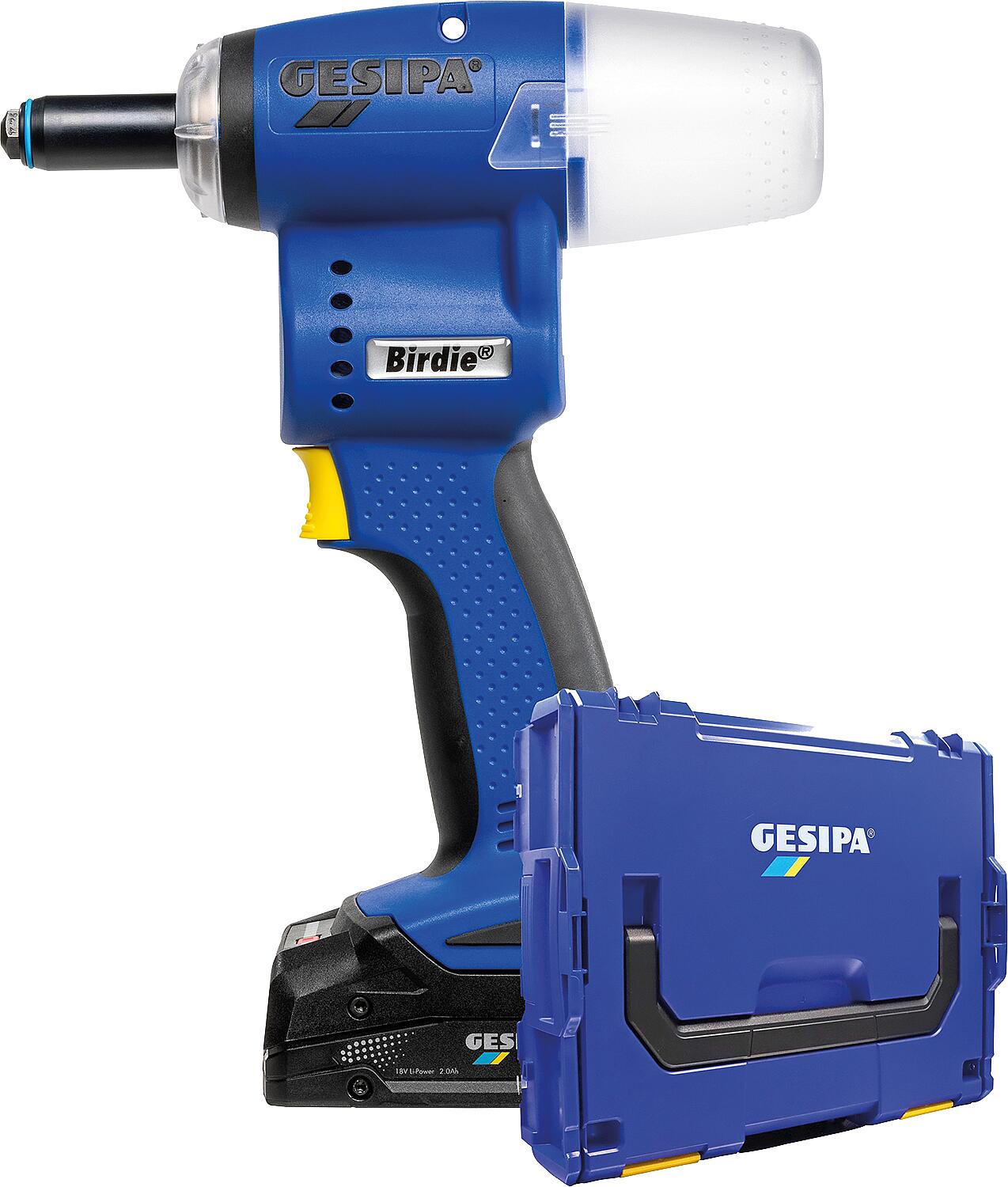 Gesipa Birdie cordless blind rivet gun including 1x battery and charger in L-Boxx
