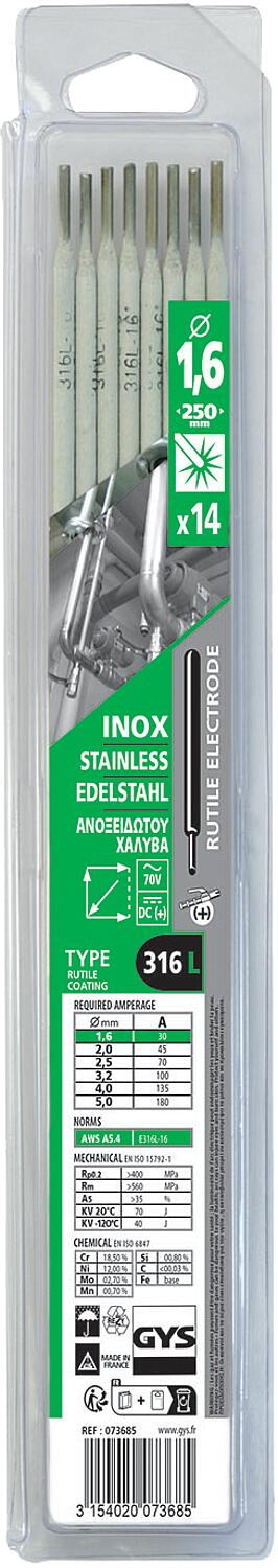 Stainless steel electrodes - 316 L - Ø 1.6 mm - Blister pack of 14