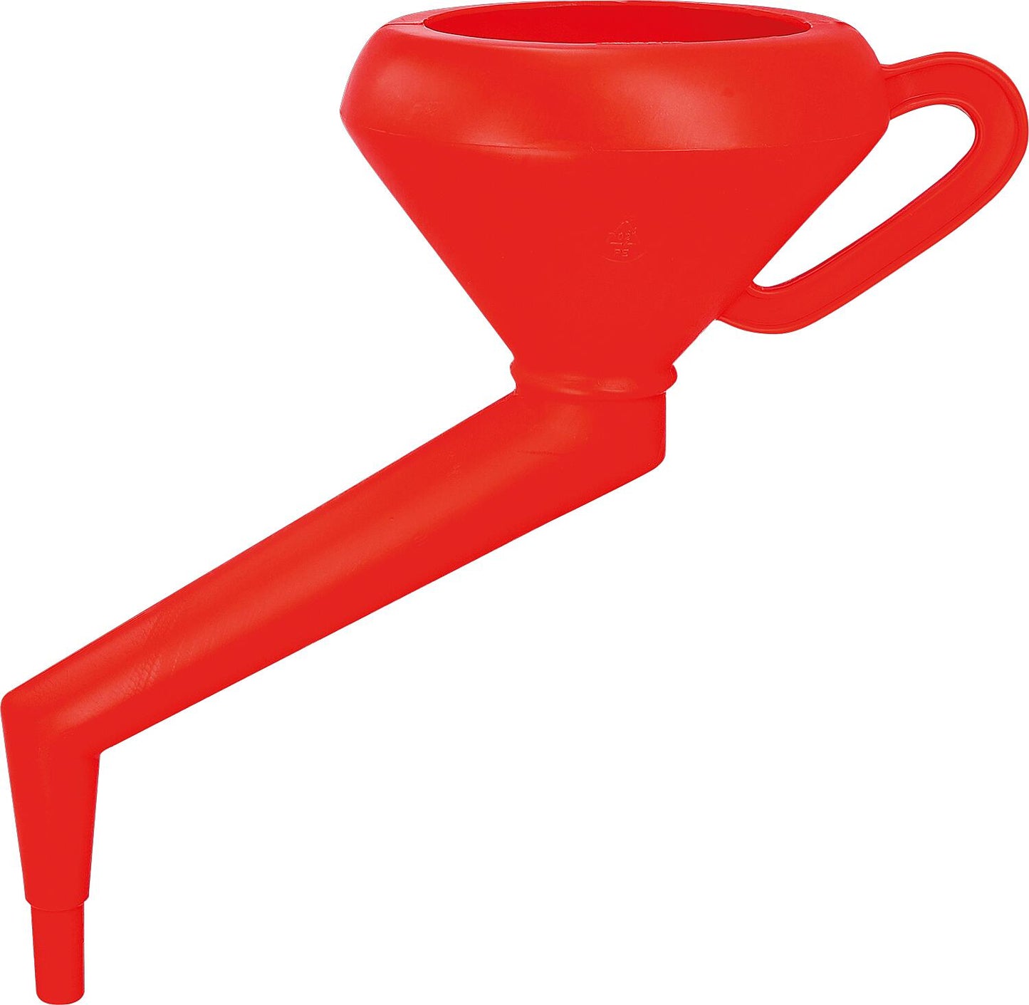 Trichter HD-PE, oval mit Sieb,rot, abgewinkelter Auslauf