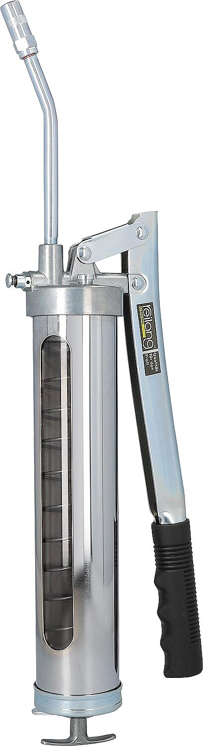 Hand lever grease gun DN6 G 1/8" with transparent viewing window, including Zerk and hydraulic gripping head