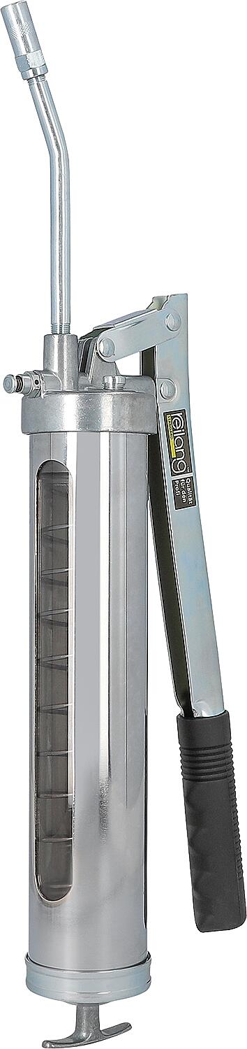 Hand lever grease gun DN6 G 1/8" with transparent viewing window, including Zerk and hydraulic gripping head