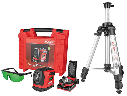 SOLA 2-piece cross line laser set, including Crossline P2 and tripod