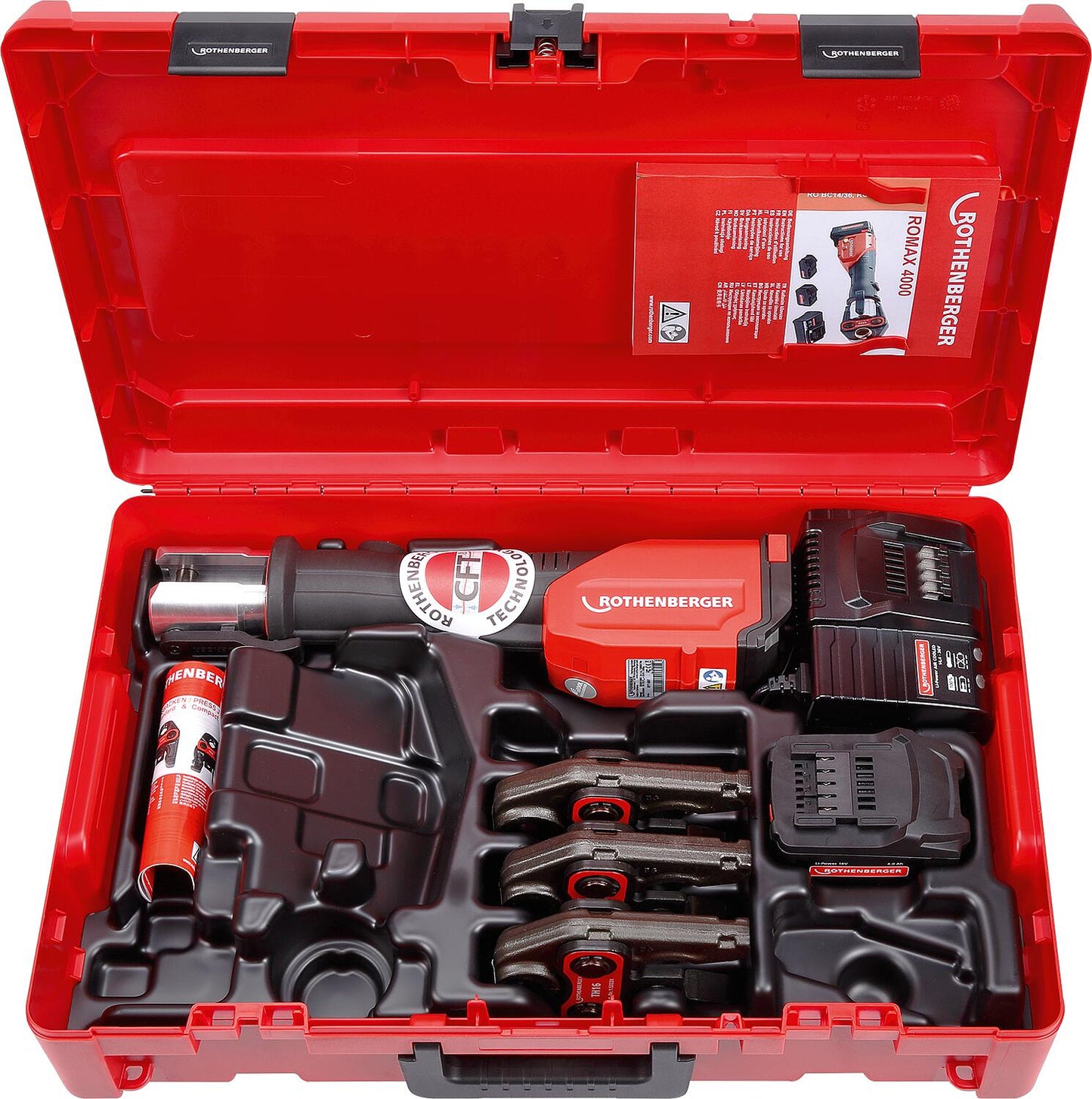 Akku-Pressmaschine Rothenberger ROMAX 4000 Set TH16-20-26 mm, mit Akku 4Ah, im Kunststoffkoffer