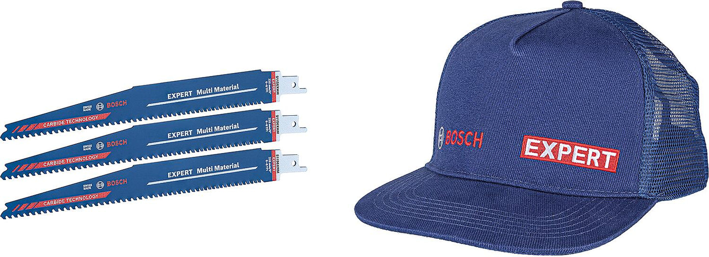 BOSCH Expert S1156XHM reciprocating saw blade for multi-material, pack of 3 + Bosch cap