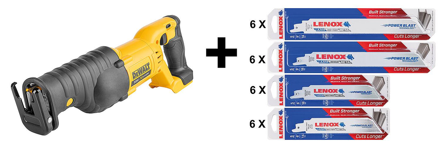 DeWALT 18V DCS380NX-DE cordless reciprocating saw (without batteries and charger, with 120 saw blades)