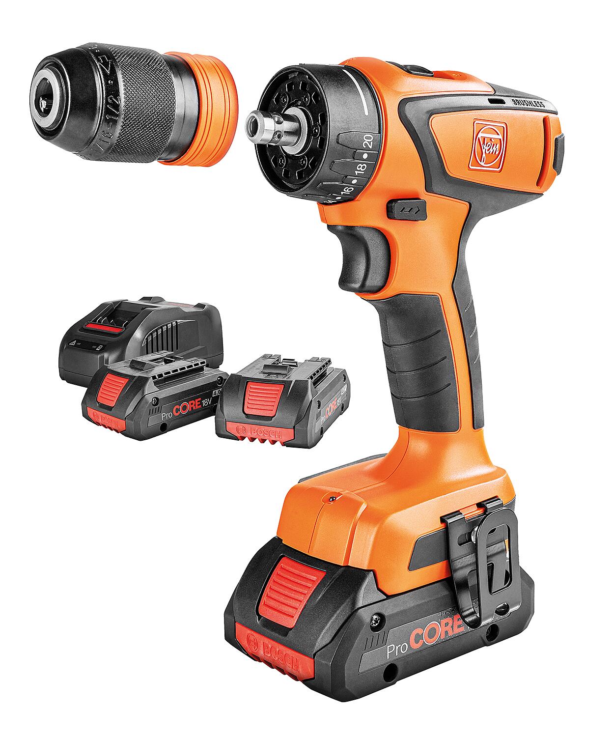 Fein ASCM 18 QSW AS cordless drill/driver, 18 V with 3x BOSCH 4.0 Ah ProCORE batteries and charger