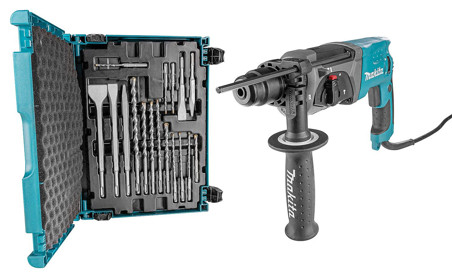 Makita HR2470 rotary hammer drill, 780 W, with 17-piece drill and chisel set