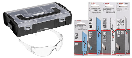 Coffret de 20 lames de scie sauteuse Bosch avec lunettes de sécurité en L-Boxx Mini