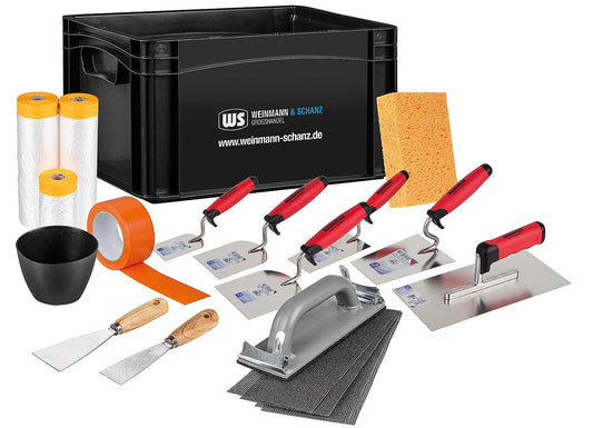Kellen- und Spachtel-Set Haromac 19-teilig mit Goldband mit Abdeckfolie in WS Transportbox