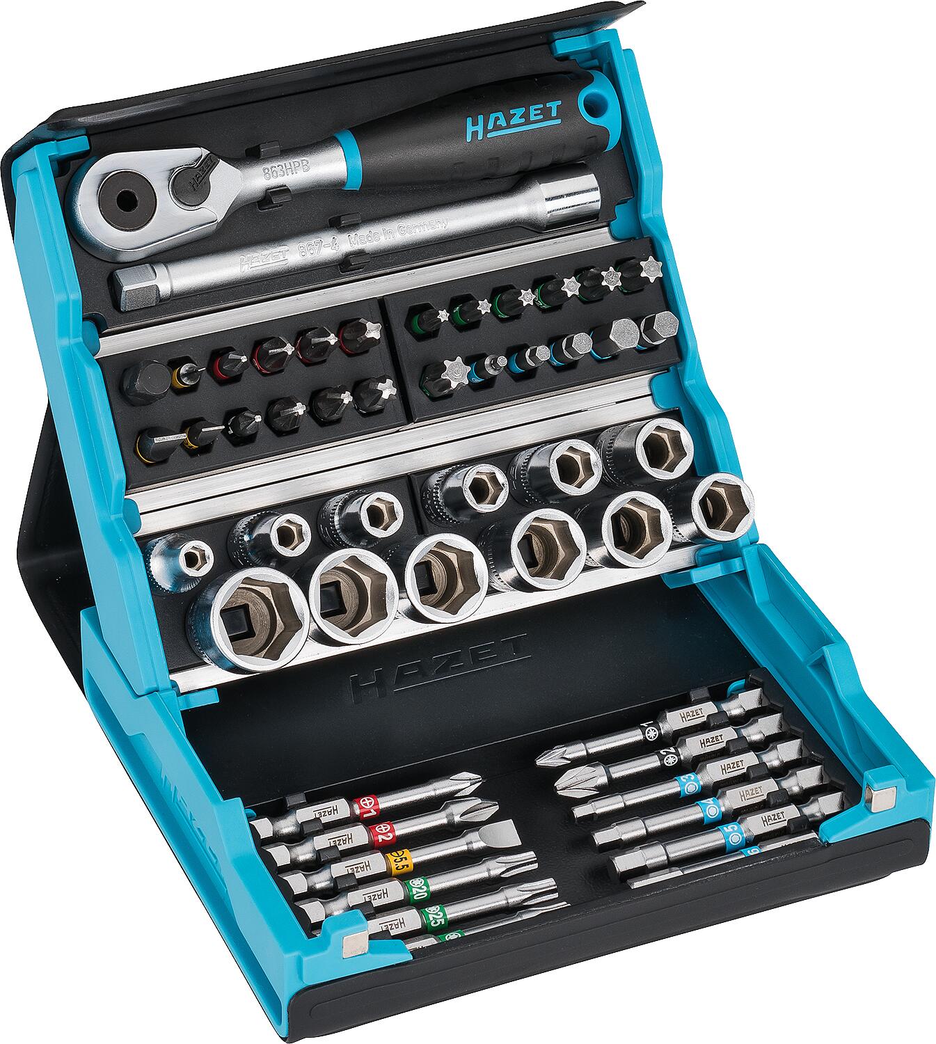 HAZET SmartCase 1/4" 50-piece bit set with bit ratchet