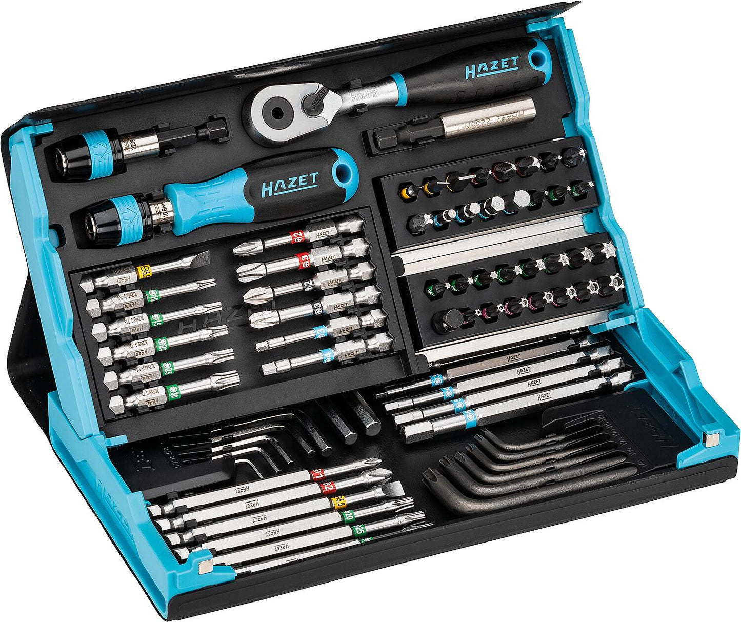 HAZET SmartCase 1/4" 73-piece bit set with bit holder and bit ratchet