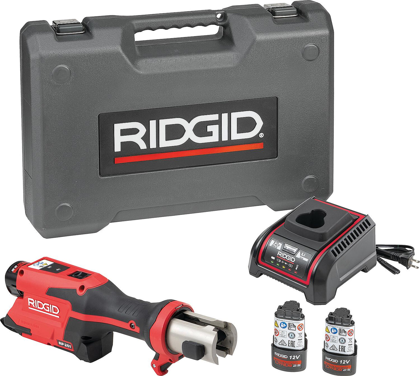 Radial press machine set Ridgid RP 251 with 2x 12V 2.5Ah batteries and transport case