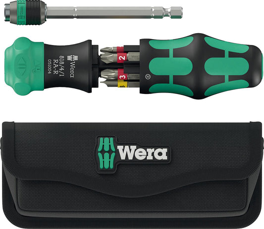 Magazin-Bithalter mit Ratschenfunktion Wera Kraftform Kompakt 25 RA-R mit Tasche, 6‑teilig