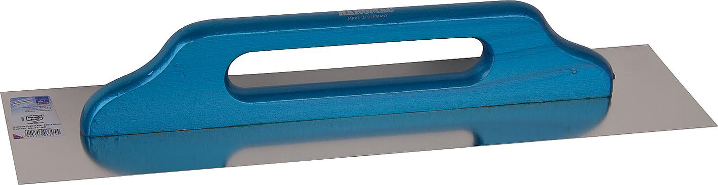 Swiss smoothing trowel HAROMAC 500x130mm steel, hardened, blue handle