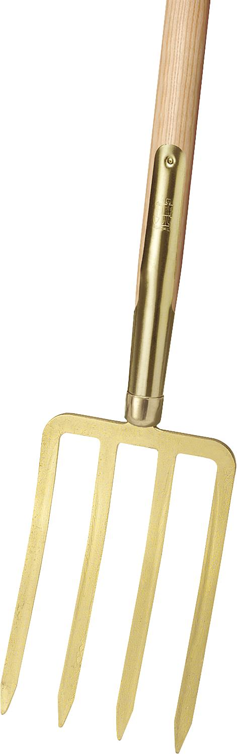 Ideal spade fork, 4 tines, gold, rail clamp, T-handle