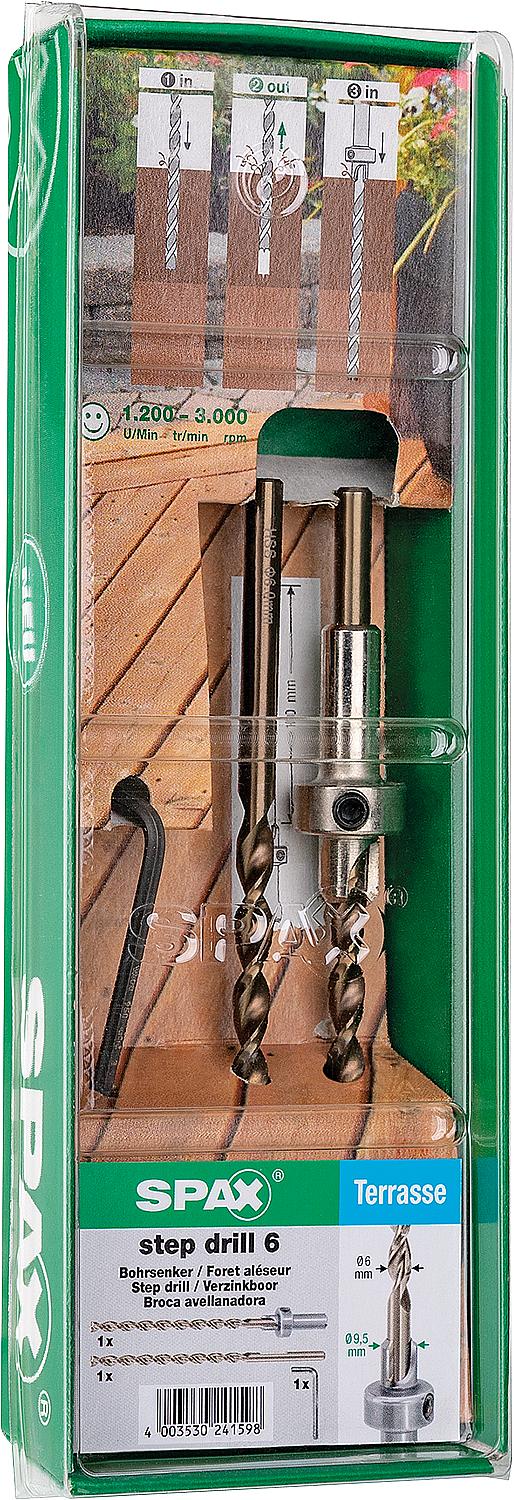 Bohrsenker Set SPAX® 2x Holzbohrer 6 mm, 1x Senker 9,5 mm, 1x Innensechskantschlüssel