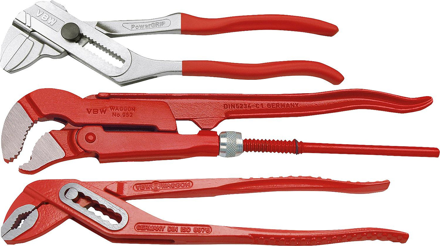 Pliers set I, 3-piece: Pliers wrench, S-open pipe wrench, water pump pliers