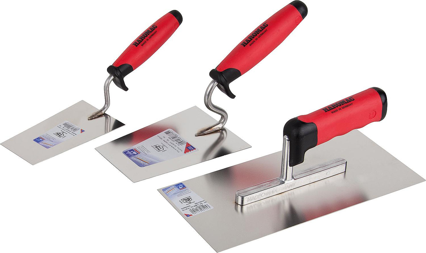 3-piece trowel set, stainless steel, 2-component handle, smooth, plastering trowel, bricklayer's trowel