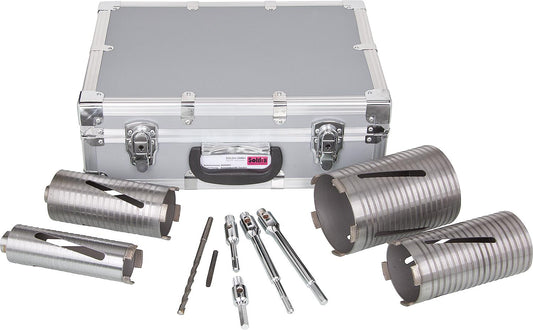 Diamond core drill bit set for masonry, 10-piece, 52-112mm