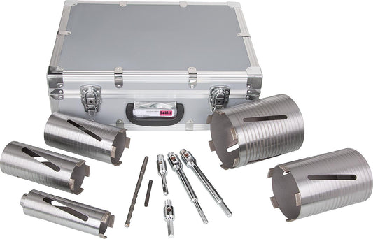 Diamond core drill bit set for masonry/concrete, 11-piece, 52-132mm