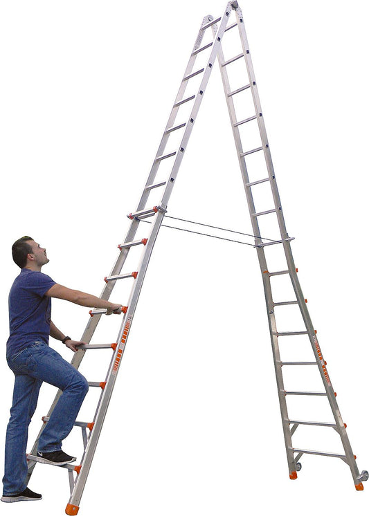 Échelle télescopique en aluminium Siedra, 4 x 8 barreaux, hauteur de travail maximale 5,70 m