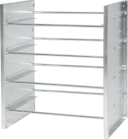 Medium-sized shelving system for fitting cases, 4-row, 2mm thick hot-dip galvanized steel sheet, 770 x 660 x 490mm