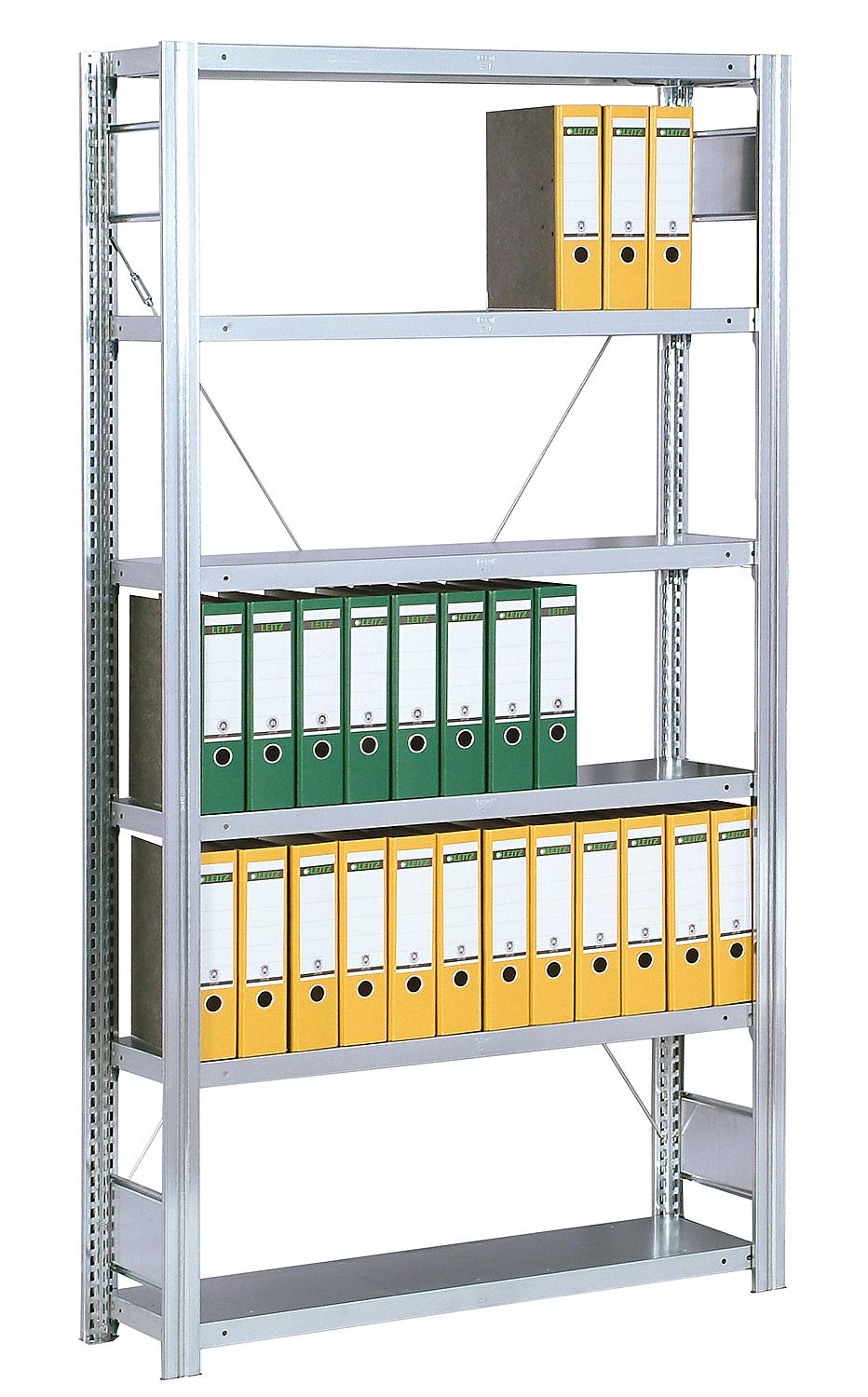 Büroregal BERT mit 6 Stahlfachböden, Grundregal, Fachlast 150 kg, Feldlast 2000 kg, Breite 1005 mm