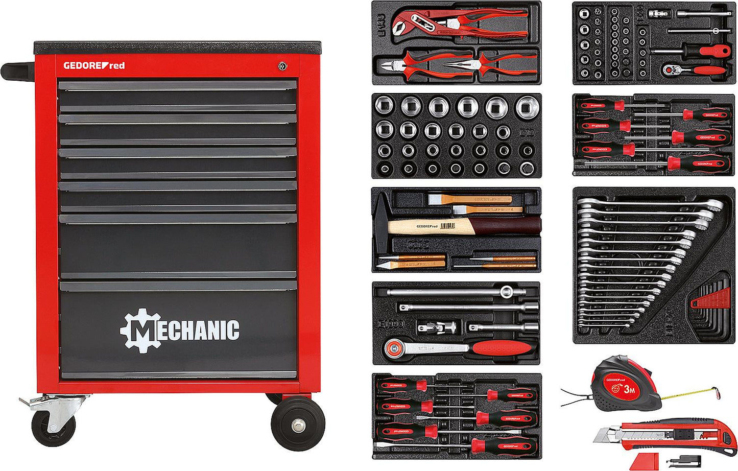 GEDORE red workshop trolley equipped with 119-piece tools