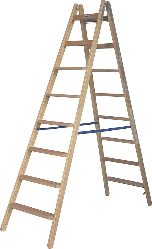 Wooden double ladder with rungs/steps, working height 3.50m, ladder height 2.15m, 2x8