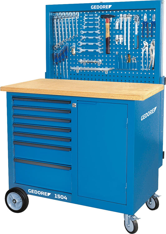 GEDORE rolling workbench with back panel and hook assortment