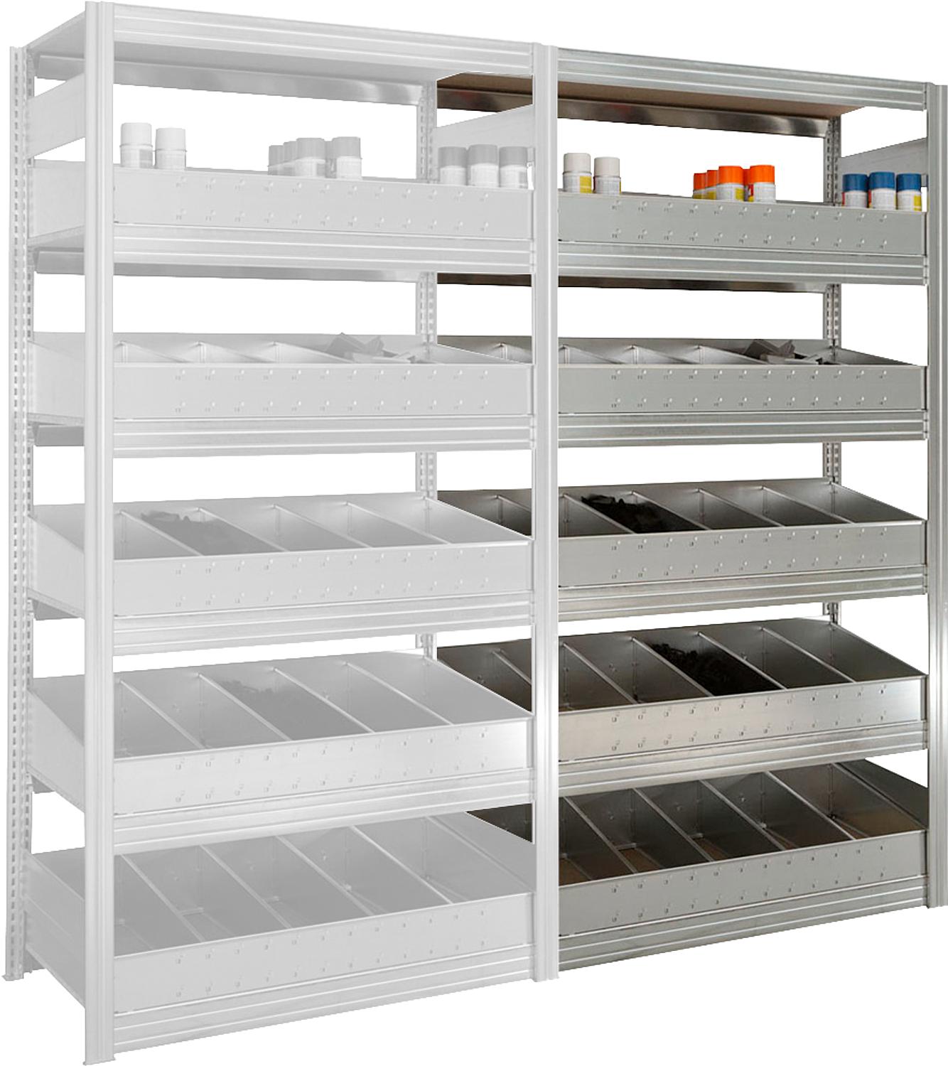 BERT small parts add-on shelf with 5 wooden shelves and bin sets HxWxD 2000x875x600mm